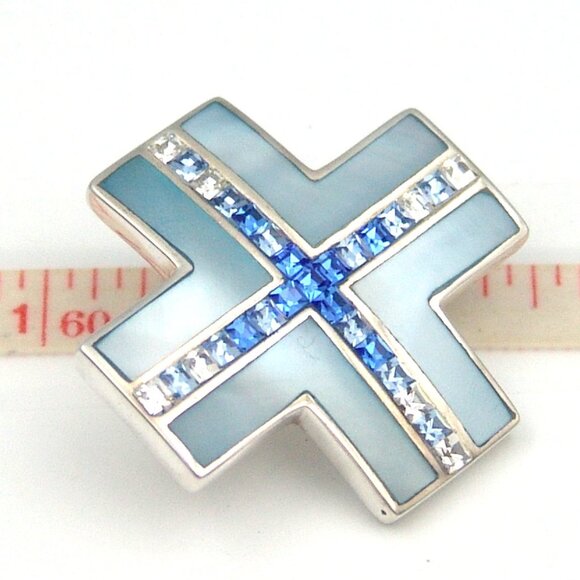 Sterling Silver Pendant Handmade Designer Mother of Pearl Crystal Alan K - Picture 2 of 5